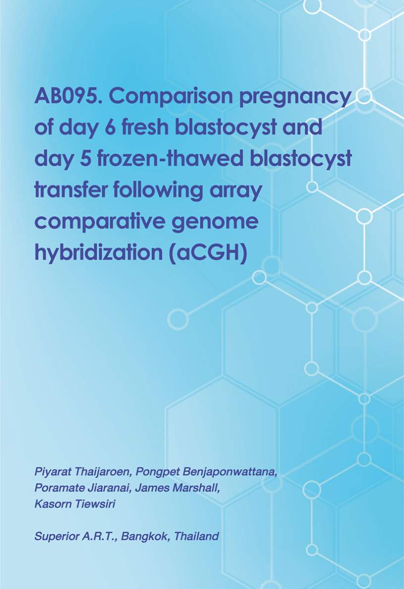 AB095. Comparison Pregnancy of Day 6 Fresh Blastocyst and Day 5 Frozen-Thawed Blastocyst Transfer Following Array Comparative Genome Hybridization (aCGH)