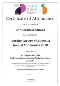 ใบรับรอง : “Fertility Society of Australia Annual Conference” | แพทย์หญิง นิศารัตน์ สุนทราภา
