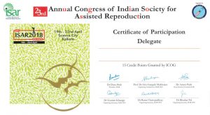 ใบรับรอง : Annual Congress of Indian Society for Assisted Reproduction 2018 | แพทย์หญิง นิศารัตน์ สุนทราภา