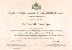 ใบรับรอง : “Fantasic Ramathibodi Gyn Endoscopic Surgery in Harmony: Reproductive & Oncology” | แพทย์หญิง นิศารัตน์ สุนทราภา